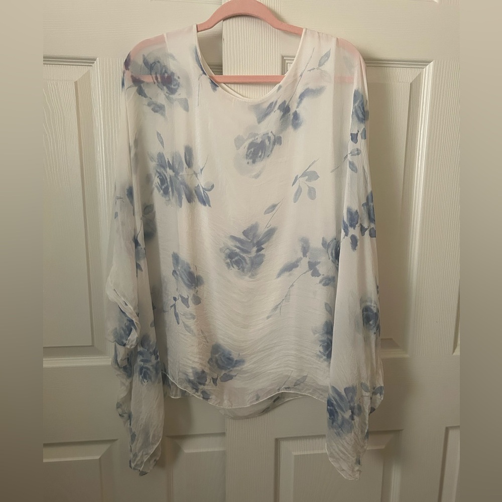 Dolce Ragazza floral silk Italy dolman sleeve blouse Lg
